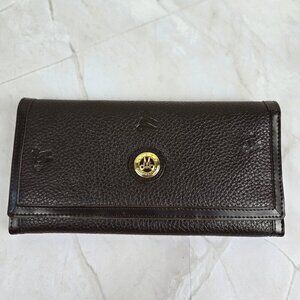 Misty Studio Brown Leather Long Wallet Snap Closure Gold Hardware Dustbag